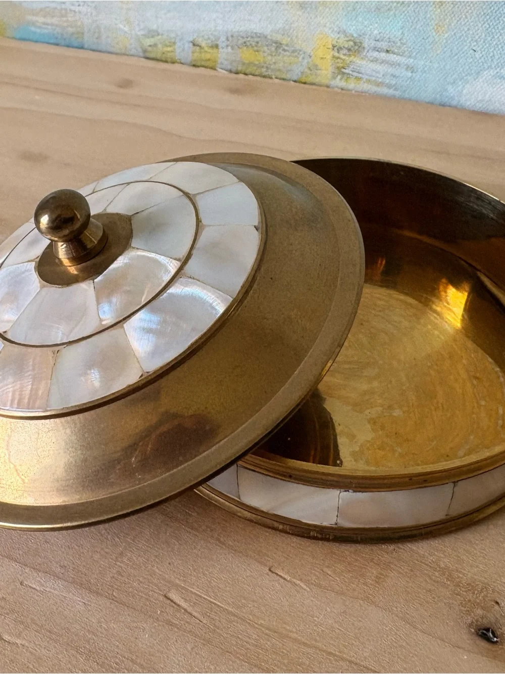 Vintage Brass and Mother-of-Pearl Trinket Box